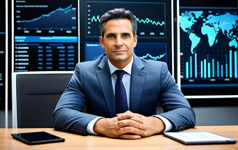 A professional male financial advisor, mid-career, with a warm, approachable expression, wearing a tailored business suit, fully clothed, and professional dress. He is seated across a modern desk from a client, actively listening and gesturing thoughtfully with well-formed hands. The contemporary office background includes a subtle, sleek digital display showing abstract financial data visualizations. The lighting is soft and professional. perfect anatomy, correct proportions, natural pose, proper finger count, natural body proportions, high-quality, professional photography, appropriate attire, modest clothing, safe for work, family-friendly content.
