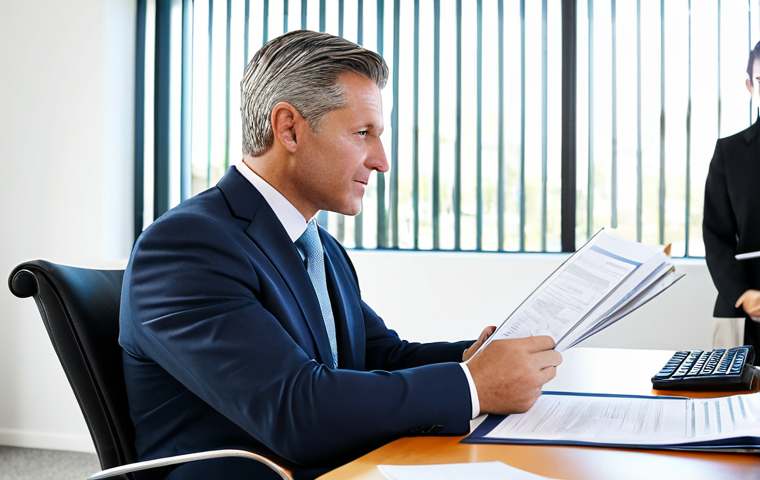Financial Advisor in Consultation**
"A professional financial advisor, fully clothed in a modest business suit, sitting at a desk across from a client (also fully clothed in professional attire) in a bright, modern office. They are reviewing financial documents. Safe for work, appropriate content, perfect anatomy, natural proportions, family-friendly, professional photography, well-lit, focused."
**