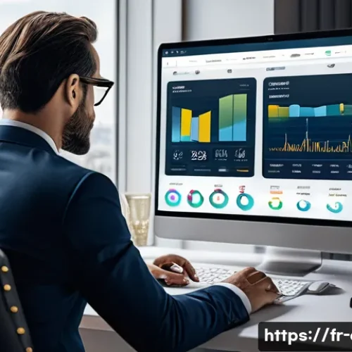 Home 32 CFP 시험과 최신 금융 기술 트렌드 - A modern French financial advisor in a sleek office setting using multiple digital tools: a high-res...